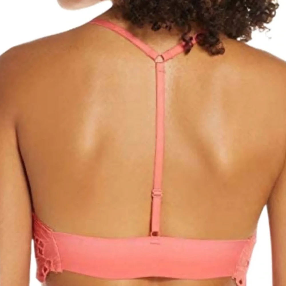 FREE PEOPLE Intimately June High Neck bralette Kiss Kiss coral Medium NWT - Picture 4 of 13